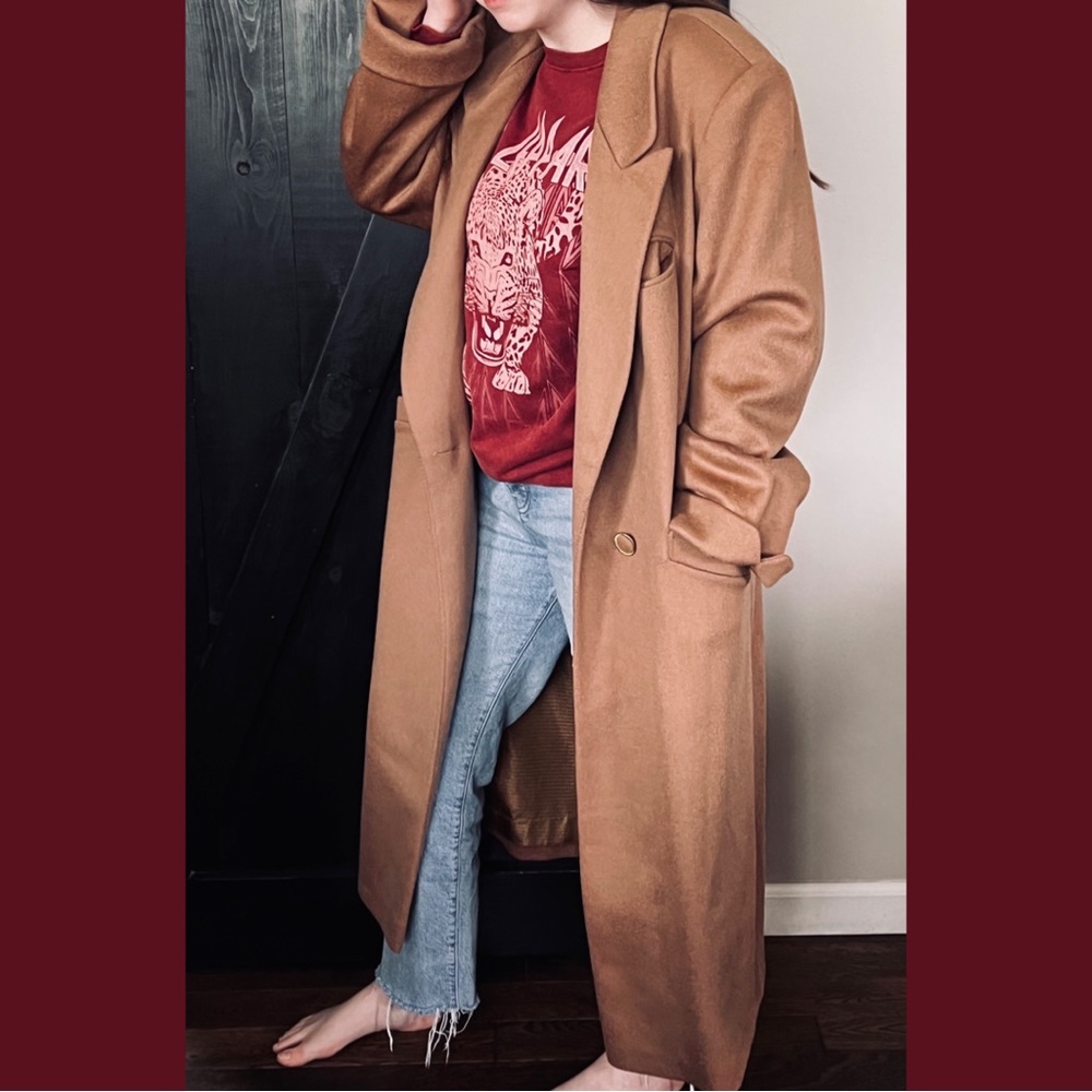 Ashley Scott Tan Wool Long Coat Jacket Trench